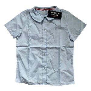 French Toast Kids Girls Front Button Peter Pan Collar Blouse Top Blue Size 10